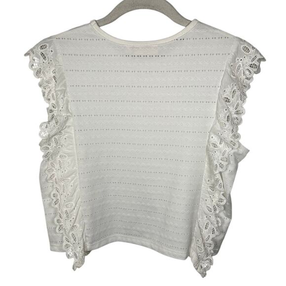 So White Cropped Eyelet Sleeveless Broderie Frill Cotton Top Women's Medium - Picture 3 of 7